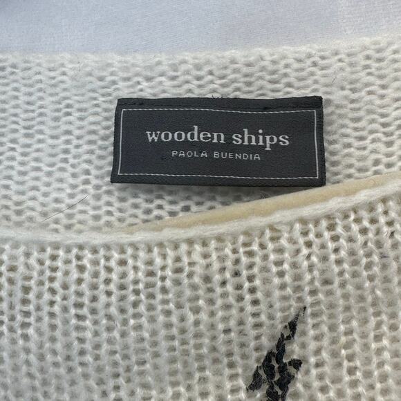 Wooden Ships White Lightning Bolt Open-Knit Sweater Mohair Wool Blend Medium - Picture 6 of 7